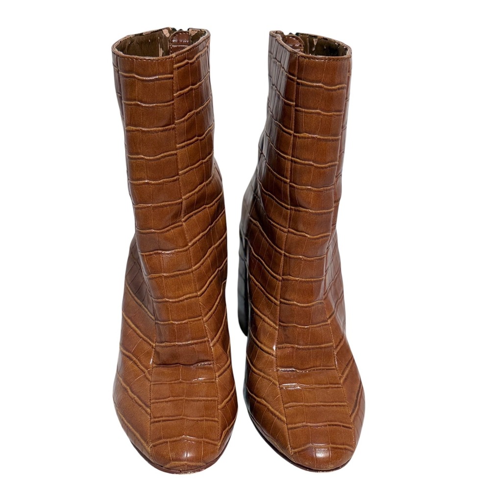Chinese Laundry Brown Croc Embossed Block Heel Ankle Boots Women's Size 8 - Picture 3 of 6